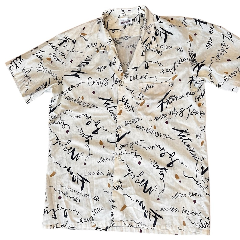 Graffiti script Button Up Shirt Mens vintage M/L